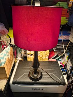 LAMP WITH BURGUNDY LAMP SHADE