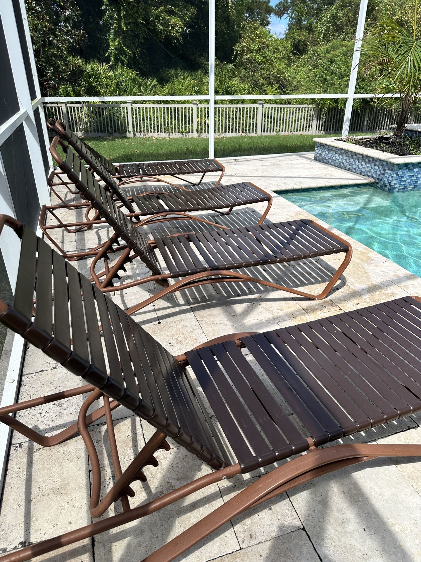 2 Brown Aluminum Pool Chaise Lounges