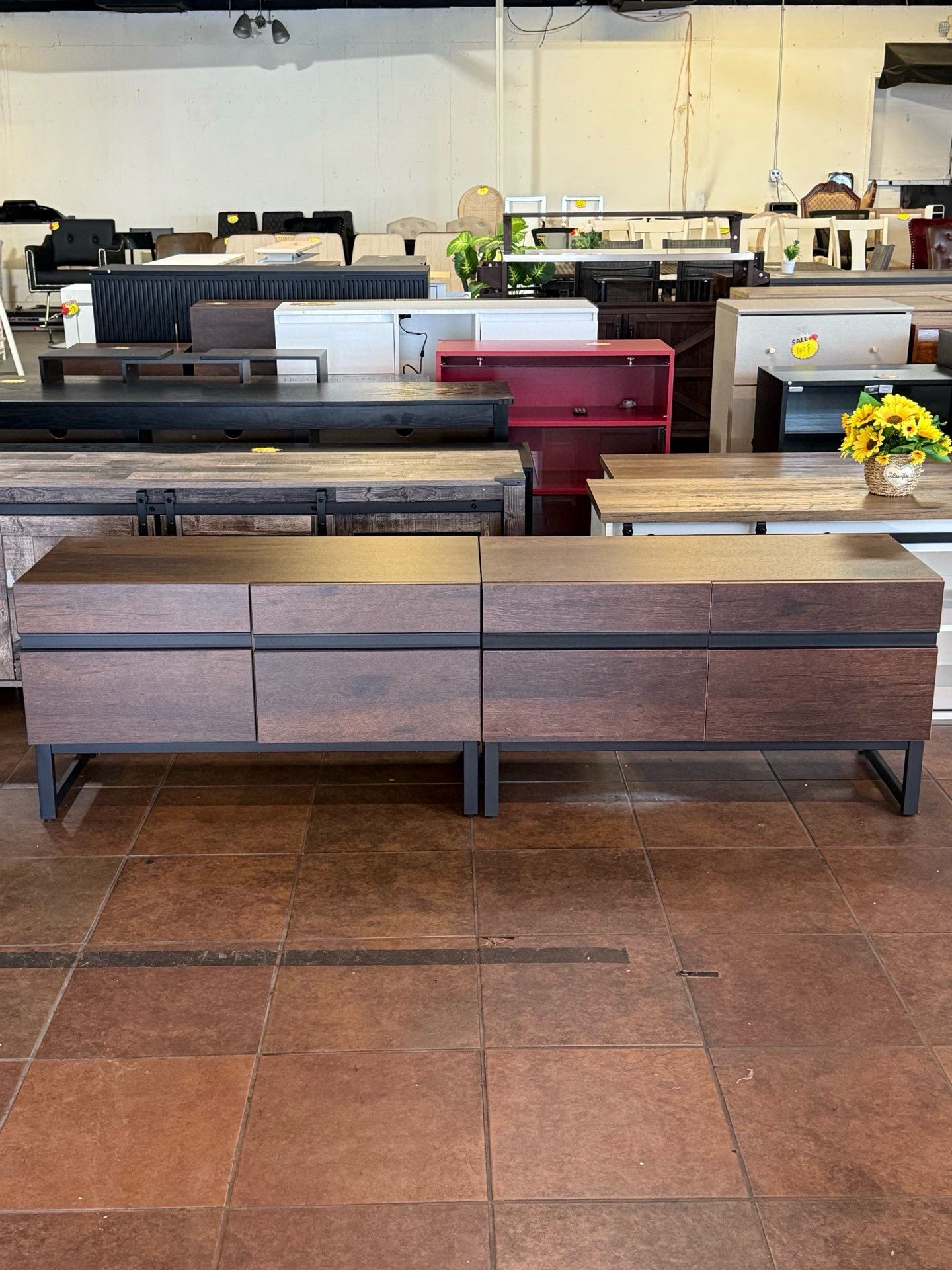 🔥Set of 2🔥Modern TV Stand for TVs up to 75 inch, Wood TV Entertainment Center TV Console with Storage Cabinets and Metal Base, Media TV Console for