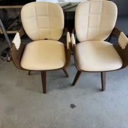 Set of 2 Swivel Dining Chairs - Mid Century Modern Dining Chairs with Arms and Curved Back, Faux Leather Bentwood, Versatile for Living Room/Reception