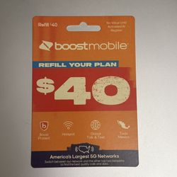 Boost Mobile $40 Refill Plan Card
