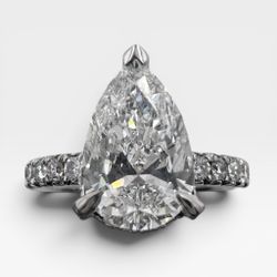 18k White Gold Ring with 2.01Ct. Lab Grown Pear Shaped Diamond With Side Diamonds 0.79 Ct. (Size 6.50)