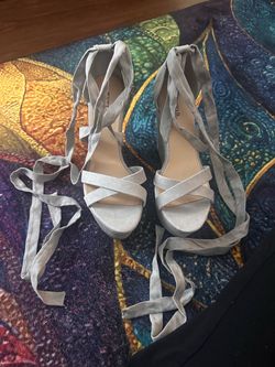 JustFab Grey Lace-Up Platform Wedge Shoes