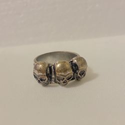 3 Skull Mens Rusted Style Ring 