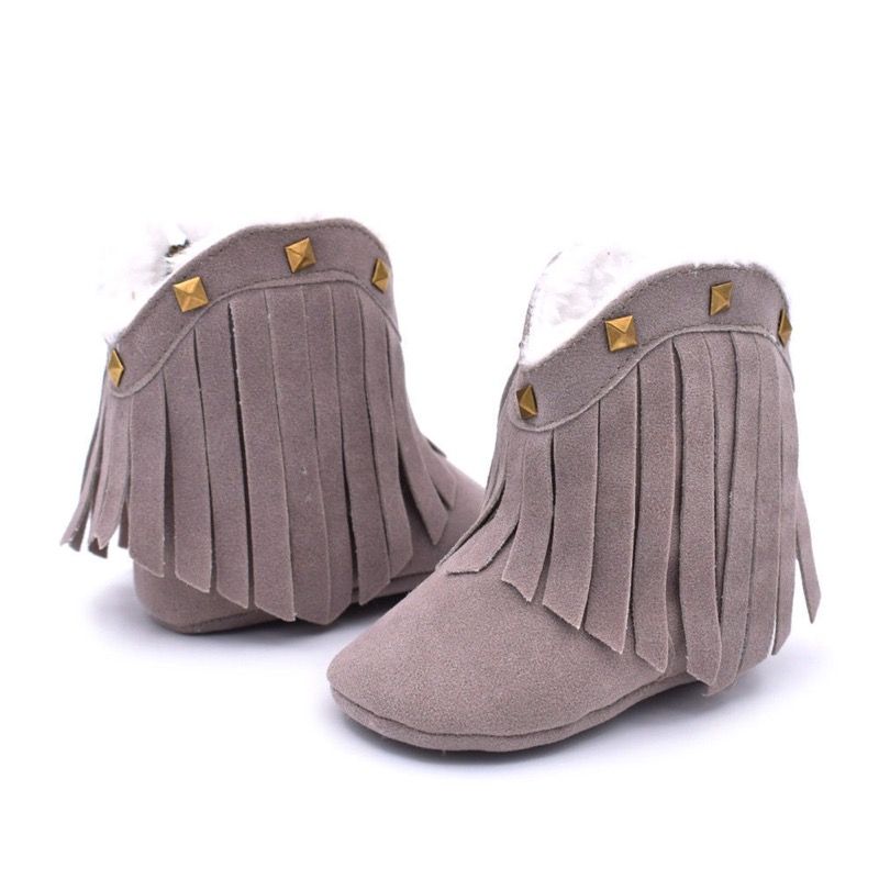 BRAND NEW GREY TASSLE BOOTS SIZE 12 months