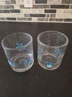 Handblown bubble glass tumblers nautical set of 2