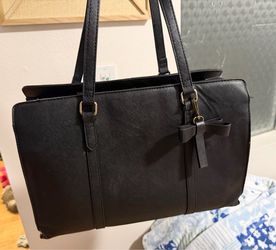 Black Saffiano Faux Leather Laptop Tote Bag