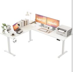 L-Shaped Standing Desk Adjustable Height, Electric Corner Standing Desk, White