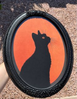 Black Cat Silhouette Halloween Art Oval Frame (New!)