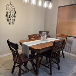 Solid Wood Antique Dining Room Table With Hidaway Leaf  