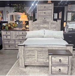 4- Pc Bedroom set Dresser,Mirror Nightstand (1) Queen size bed frame Not including Mattress and Box Sp