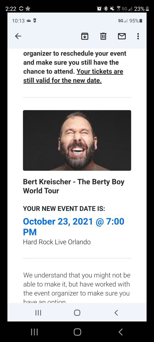 (4) Tickets for Bert Kreischer - Berty Boy Relapse Tour - ORLANDO - 10/23 at 7pm
