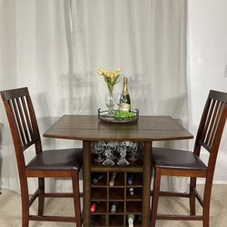 SPACE SAVER Drop Leaf Bistro Pub High Table & 2 Chairs