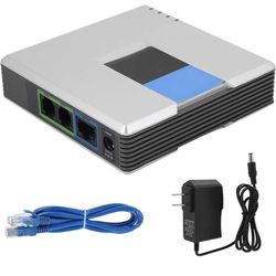 VoIP Gateway, PAP2T NA PAP2T 2 Ports Internet Phone Adapter, with Power Adapter, Comes with RJ 45 Network Cable, for Linksys, Support SIP V2 Protocol