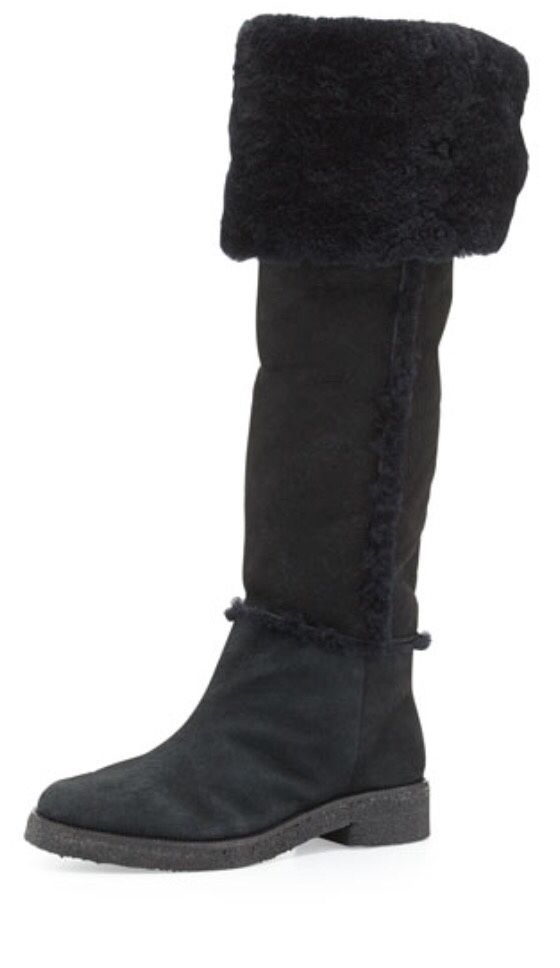 New Diane Von Furstenberg thigh high shearling leather boots new 6 1/2