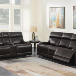 AUTOMATIC RECLINING REAL GENUINE LEATHER SOFA SET