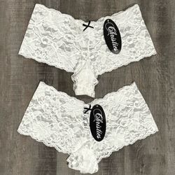 New Set of 2 Women’s Size 5 White Lace Cheeky Hipster Panties Underwear