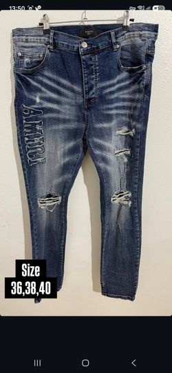 AMIRI BLUE DISTRESSED LOGO DENIM JEANS NEW COLLECTION
