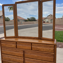Oka wooden dresser with mirror: 61”wide*16.5”deep*30”tall