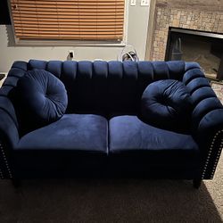 Royal Blue Suede Loveseat