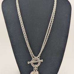 Vintage Sterling Silver 925 Boy Girl Charm Front Toggle Clasp Pendant Necklace