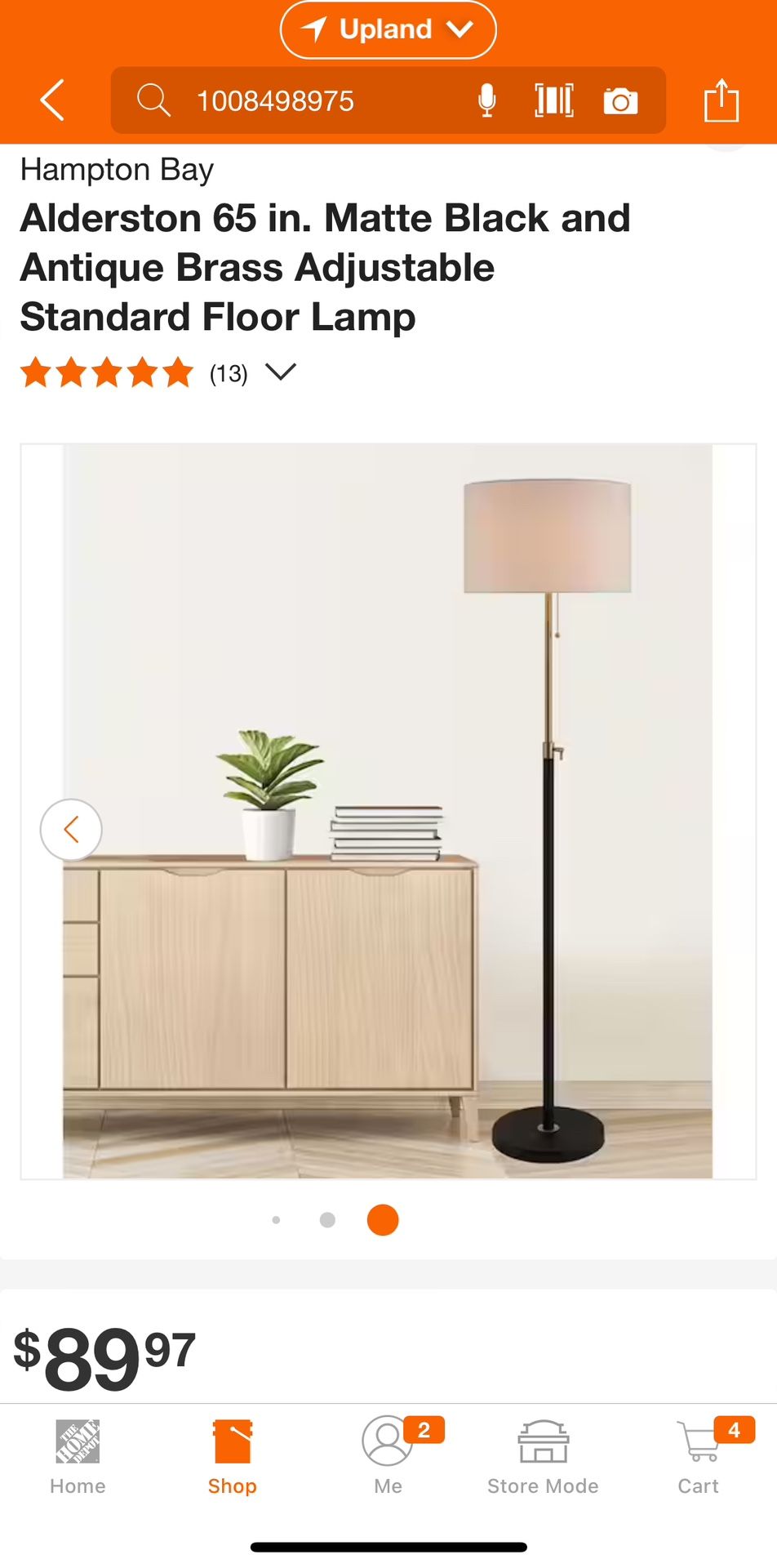 Hampton Bay Alderston 65 in. Matte Black and Antique Brass Adjustable Standard Floor Lamp