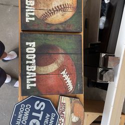 ASSORTED SPORTS SIGNS & CANVAS 