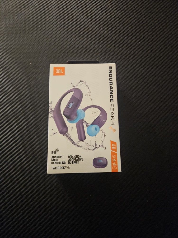 JBL Endurance Peak 4 Adaptive Noise Cancelling Wireless Ear-hook Earbuds Purple