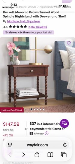 Two Beckett Morocco Brown Turned Wood Spindle Nightstand with Drawer and Shelf