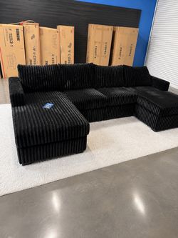 New Fluffy Double Chaise Corduroy Sofa Sectional – U-Shape