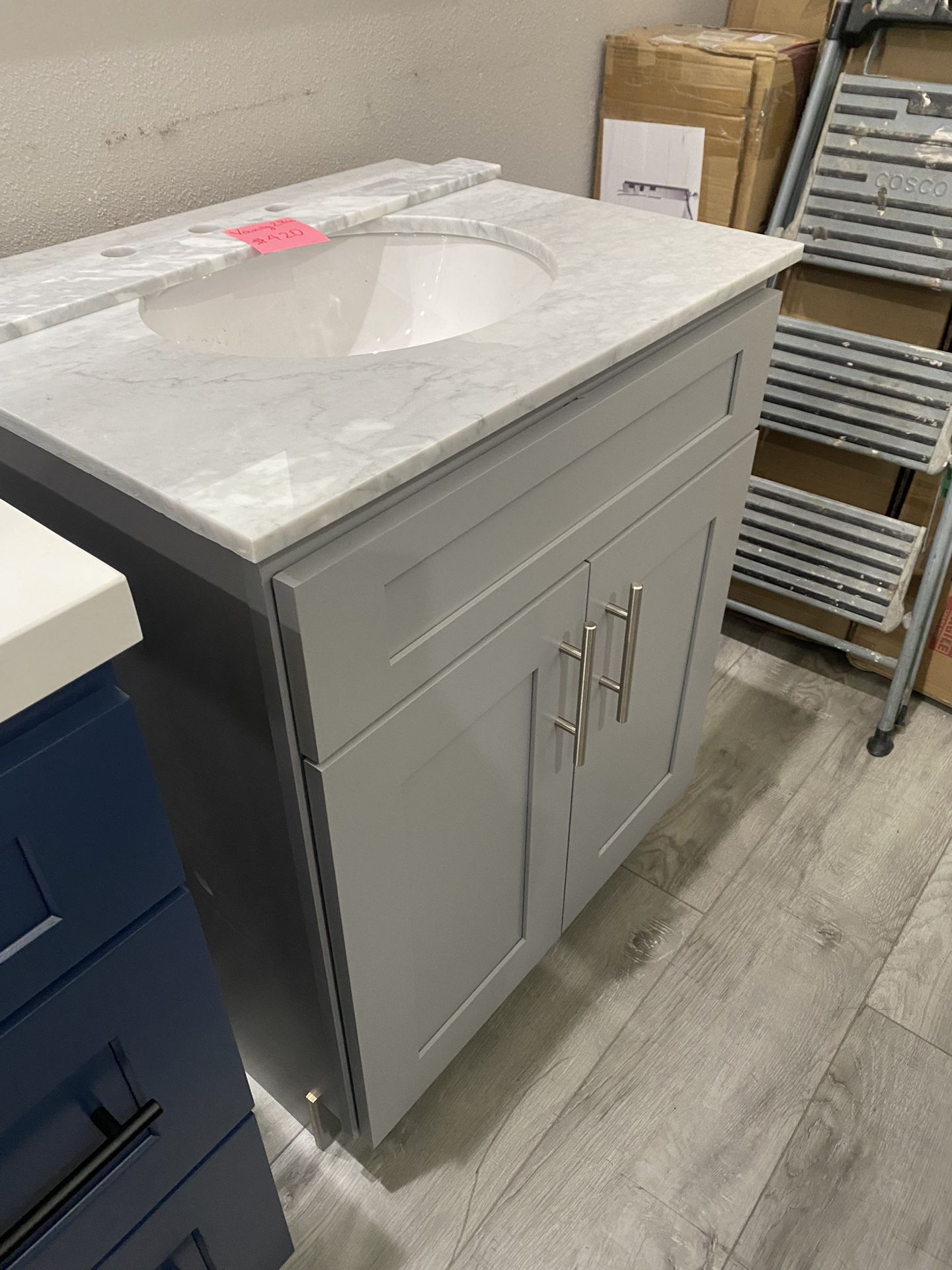 Bath Vanity 28 inch Gray with Marble Countertop 