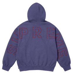 Supreme Frayed Hooded Sweatshirt Washed Navy With Red