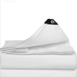 16 ft. x 40 ft. White 12 Mil Heavy Duty Poly Tarp with Reinforced Edges,Rustproof Grommets, Waterproof, Tear- Resistant