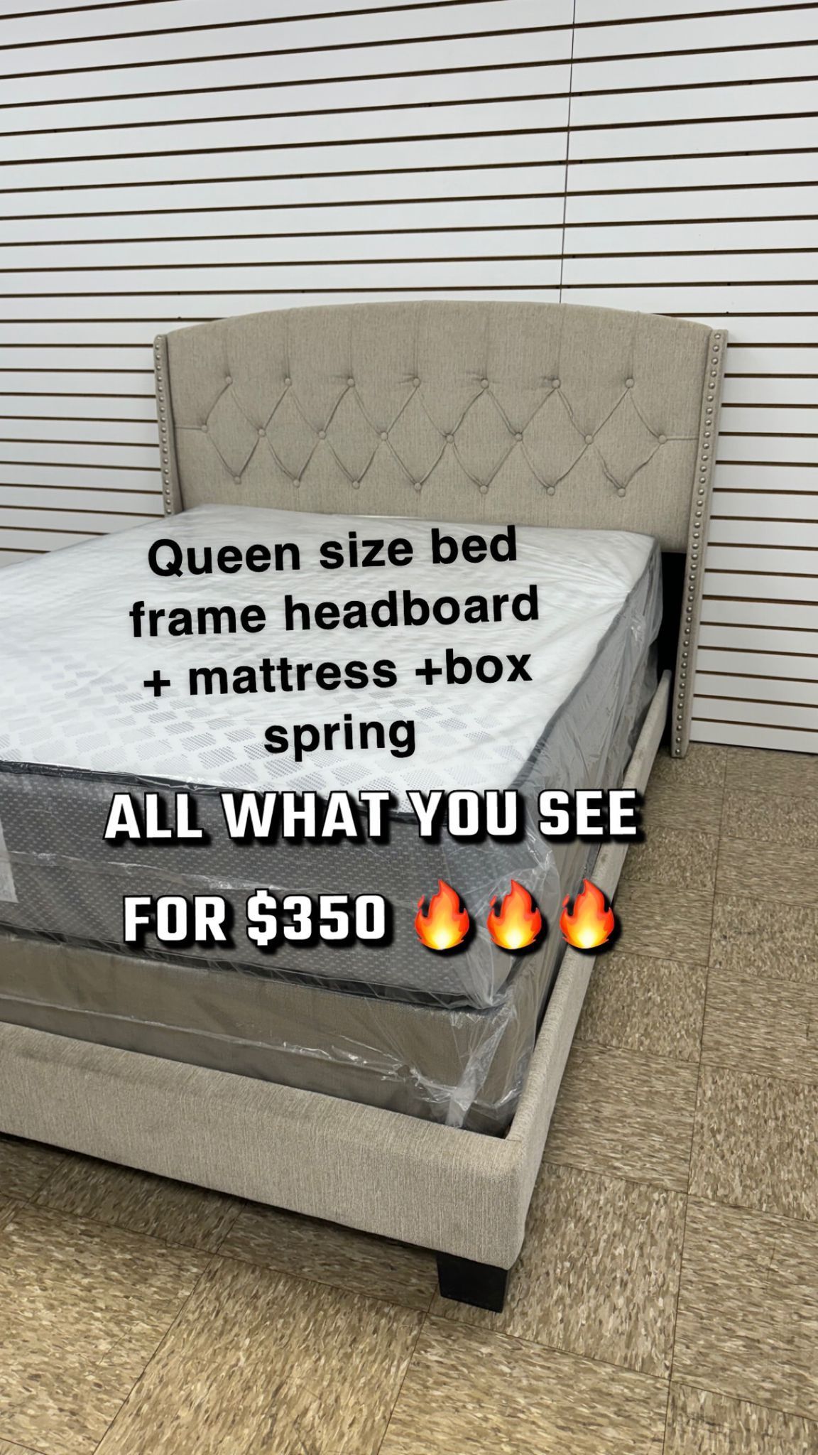 Queen Size Bed Headboard Frame Mattress And Box Spring All Included Brand New Furniture Yes We Deliver