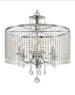 Crystal Chandelier 6-Lights with Polished Chrome Finish and Crystal Dangles