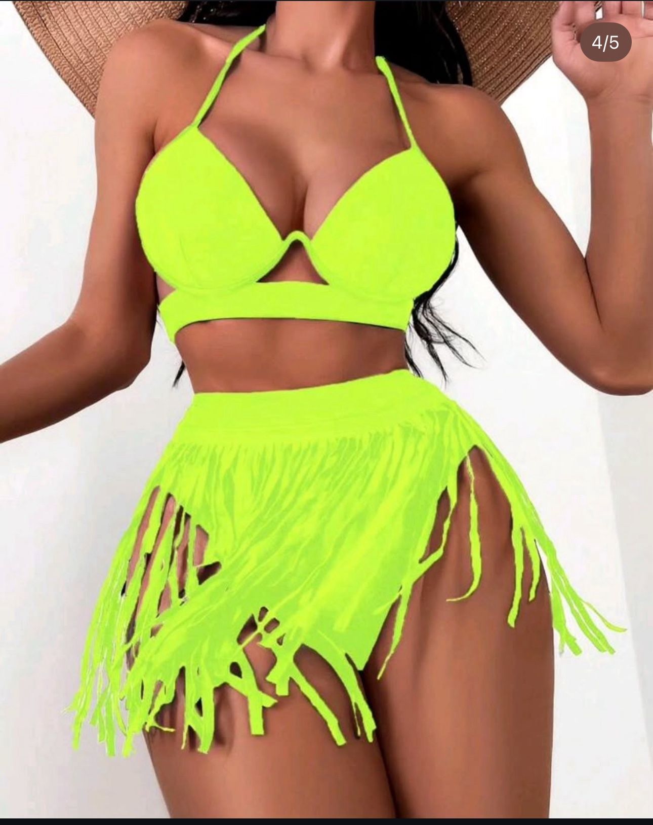 Bikini Sets for Women Fringe Hem Push Up Halter Swimsuit Two..l