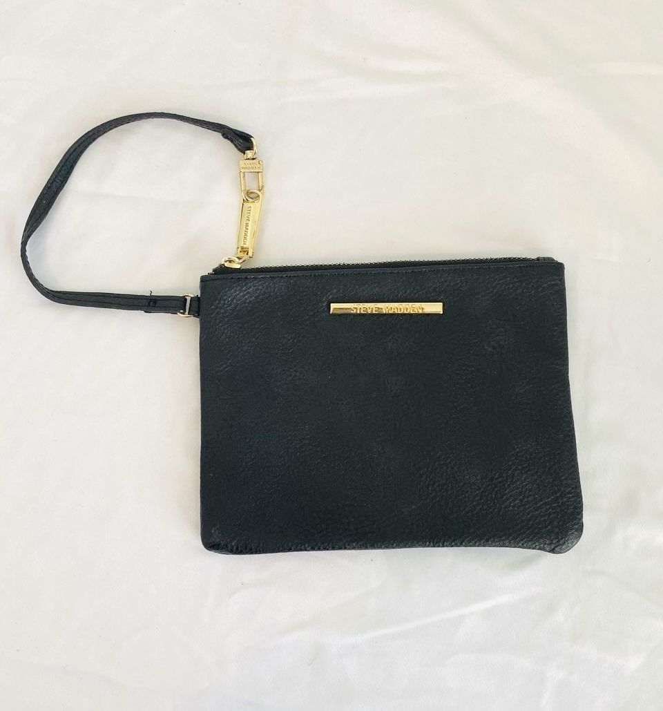Steve Madden Black Clutch Purse Wallet Wristlet Bag Small