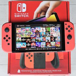 Nintendo Switch OLED Red Mario *Modded* Triple-boot Systems | Android Tablet Mode w/Live TV + Movie Streaming | 10000 Games 