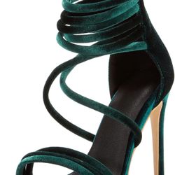 Women Cross Strap Suede High Heel Shoes Open Toe Sexy Evening Sandals Strappy Stilettos with Back Zip Green