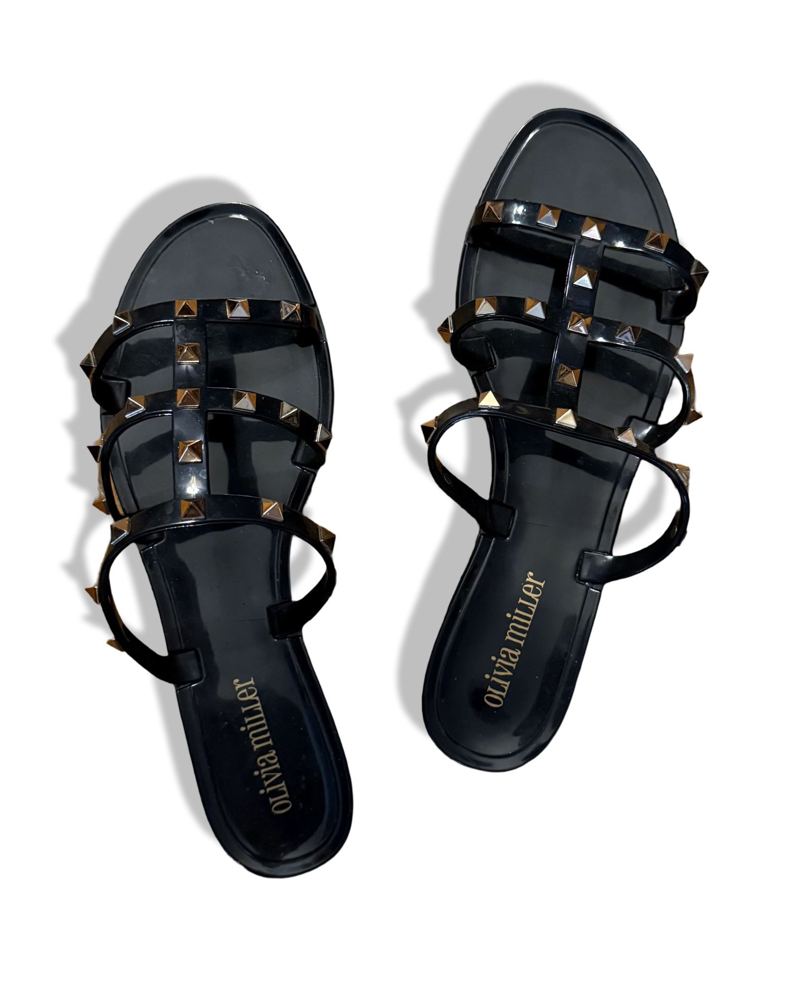 Olivia Miller Studded Black Flip Flops Size 9