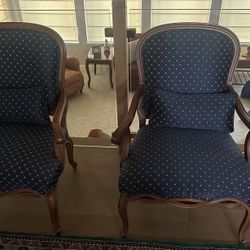 Pair of Navy & Gold Century Armchairs – Excellent Condition”