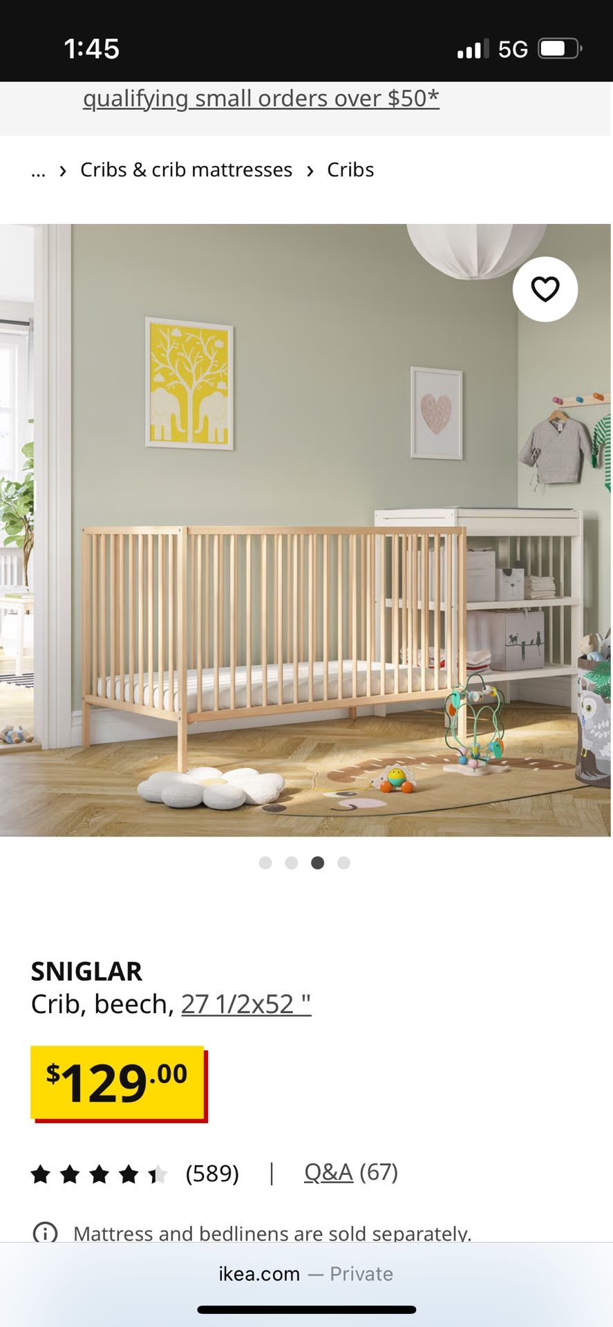 Sniglar Crib - Beech, Light Wood