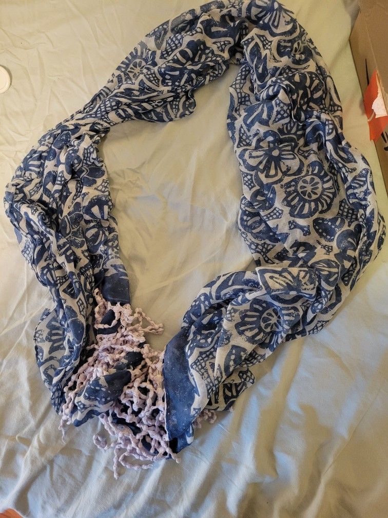Soft White And Blue Scarf