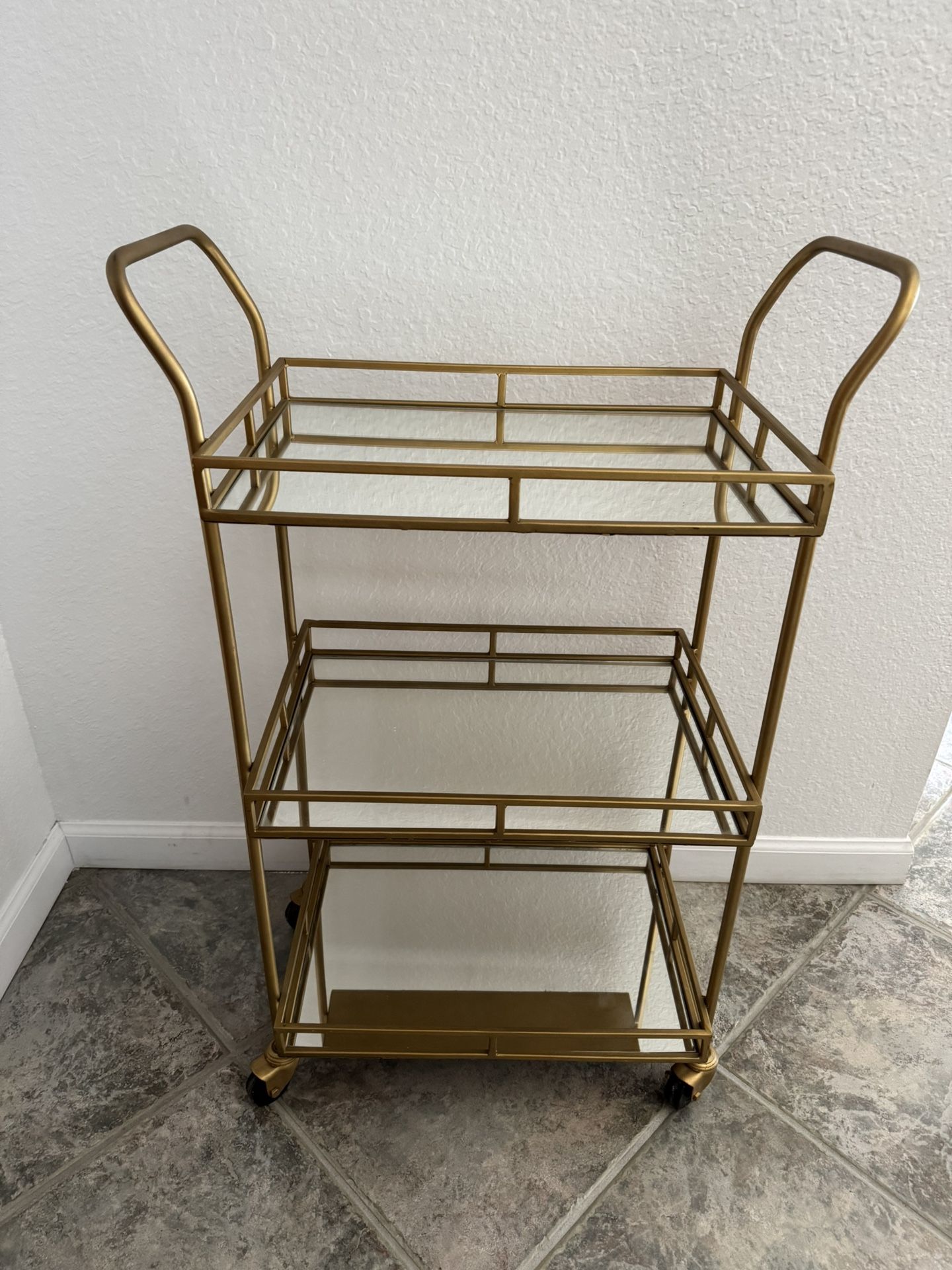 Cole Antique Brass and Mirror 3 Tier Bar Cart