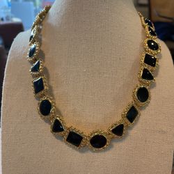 Vintage, Gold Tone With Black Stones, Triangle, Square And Round Pcs., Each Pc Has A Rope Design Around Each One.