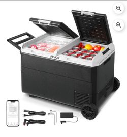 VEVOR 100QT Dual Zone Portable Refrigerator Freezer Car Fridge on Wheels with ice maker