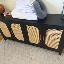 Black and Rattan Credenza/Buffet/Sideboard