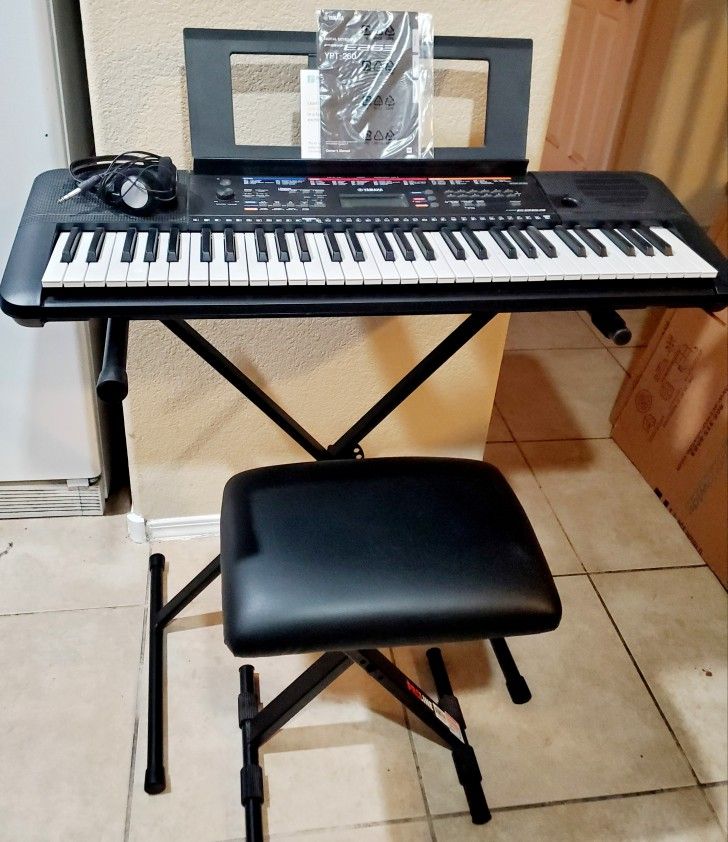 Yamaha PSR-E223 YPT-220 Complete Black Digital Piano Keyboard Manual Stand Stool Plug Pedal