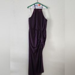 David's Bridal High Neck Chiffon Plum Bridesmaid Dress Size 12