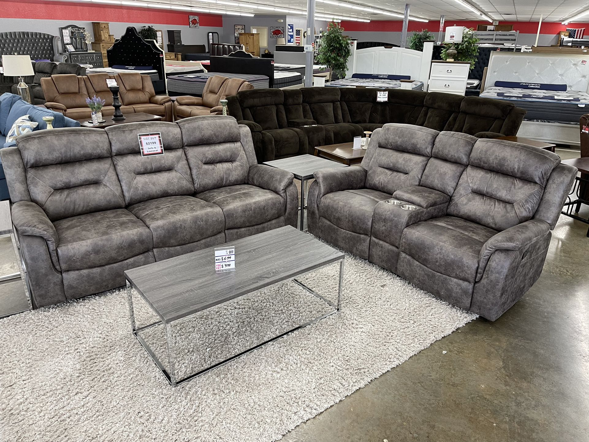 Double Reclining Sofa And Love Seat Combo On Sale Now For Only $1888!  $39 Down Everyone Is Approved!! 